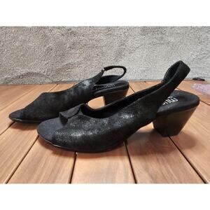 New Munro Rochelle Slingback Sandal Black Glitter Leather Slide 9 W Wide PeepToe